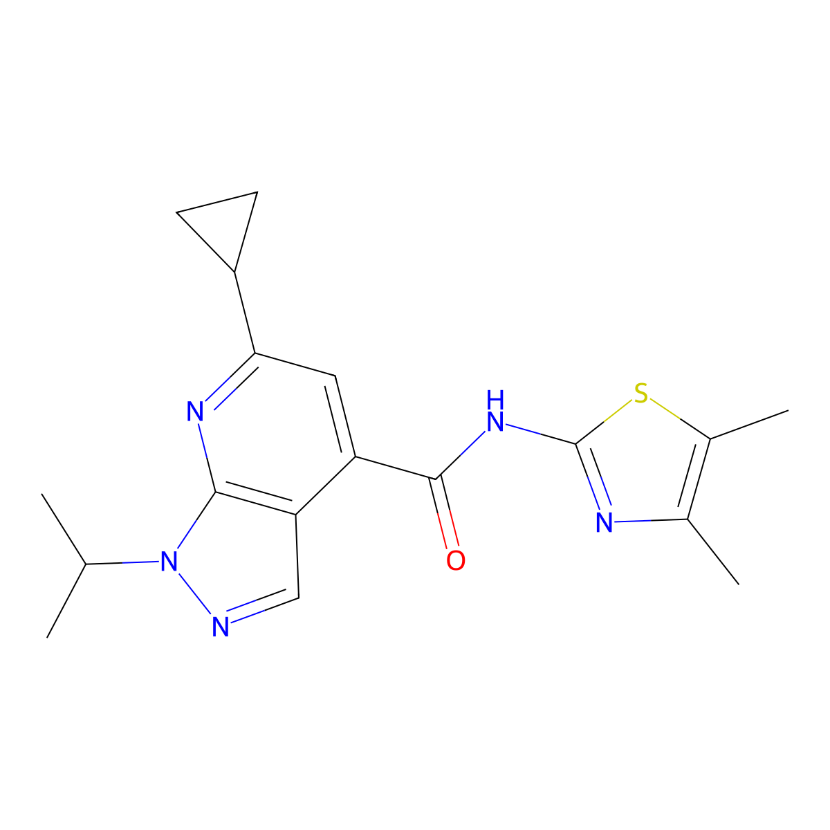 6-cyclopropyl-N-[(2Z)-4,5-dimethyl-1,3-thiazol-2(3H)-ylidene]-1-(propan-2-yl)-1H-pyrazolo[3,4-b]pyridine-4-carboxamide molecular structure, CAS 1282129-21-8