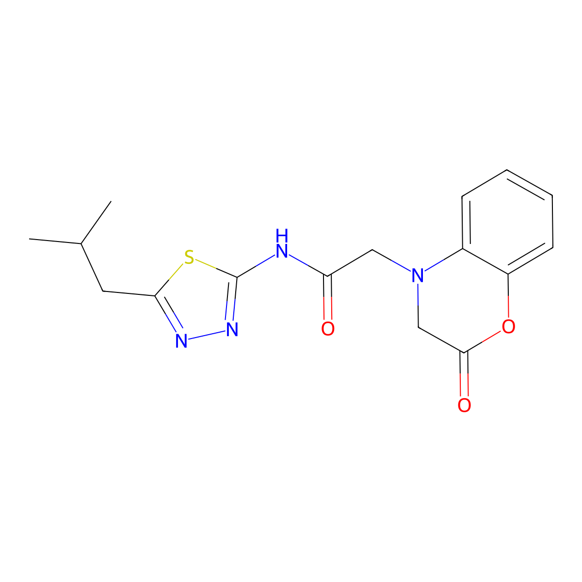 N-[(2Z)-5-(2-methylpropyl)-1,3,4-thiadiazol-2(3H)-ylidene]-2-(2-oxo-2,3-dihydro-4H-1,4-benzoxazin-4-yl)acetamide molecular structure, CAS 1282129-74-1