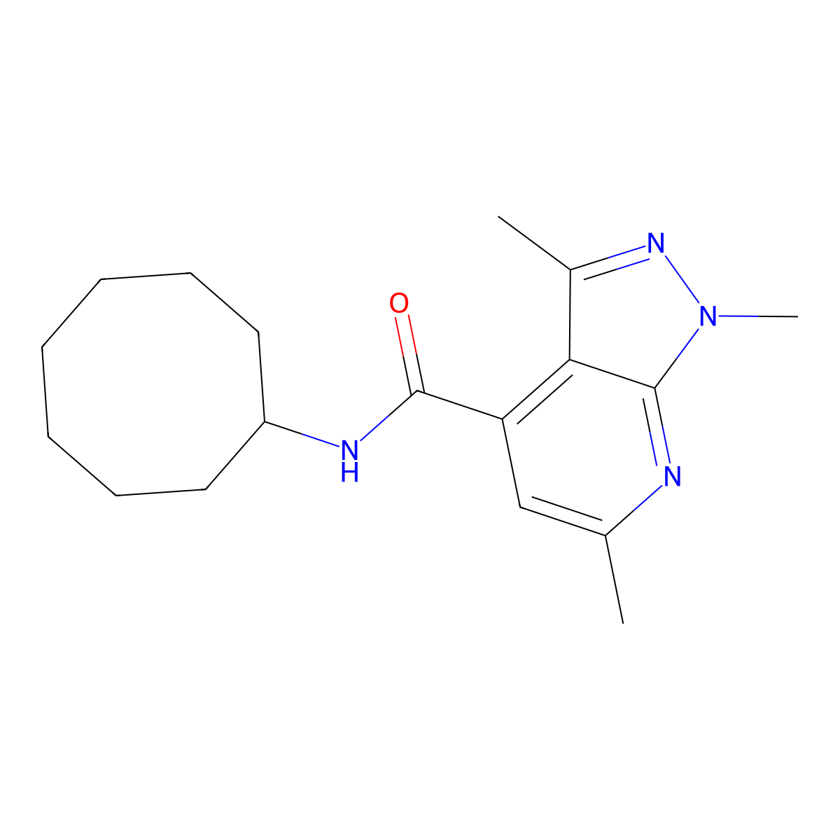N-cyclooctyl-1,3,6-trimethyl-1H-pyrazolo[3,4-b]pyridine-4-carboxamide molecular structure, CAS 1282129-87-6