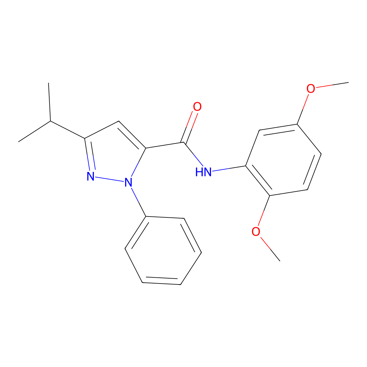 N-(2,5-dimethoxyphenyl)-1-phenyl-3-(propan-2-yl)-1H-pyrazole-5-carboxamide molecular structure, CAS 1282129-93-4