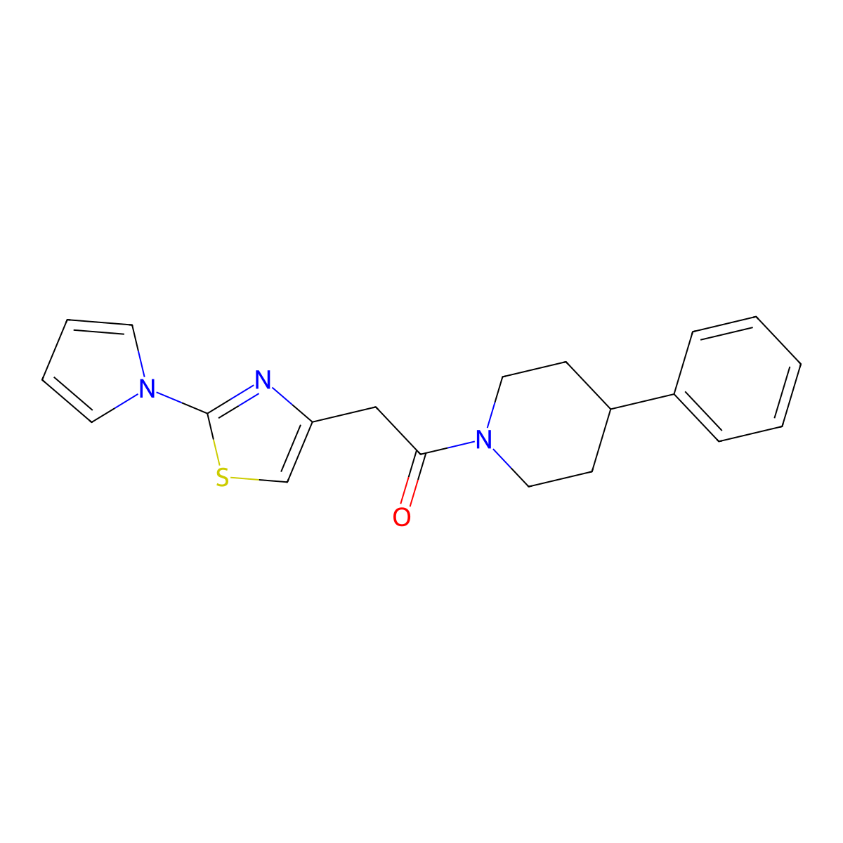 1-(4-phenylpiperidin-1-yl)-2-[2-(1H-pyrrol-1-yl)-1,3-thiazol-4-yl]ethanone molecular structure, CAS 1282129-96-7