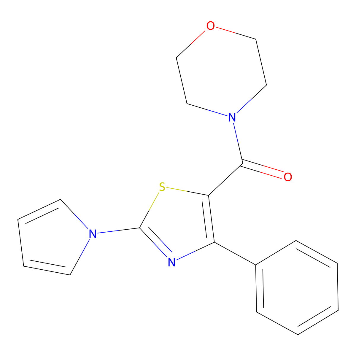 morpholin-4-yl[4-phenyl-2-(1H-pyrrol-1-yl)-1,3-thiazol-5-yl]methanone molecular structure, CAS 1282129-99-0