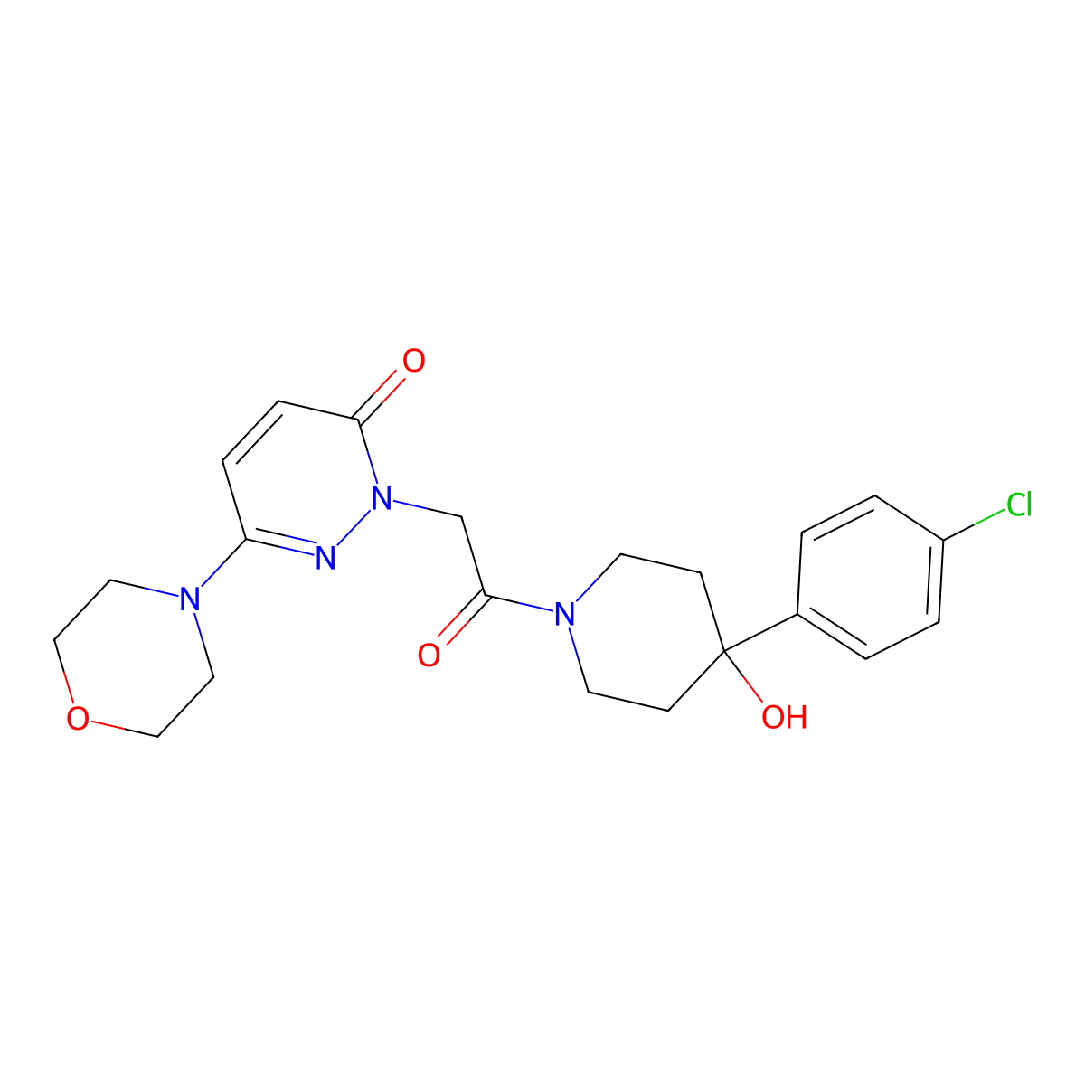 2-{2-[4-(4-chlorophenyl)-4-hydroxypiperidin-1-yl]-2-oxoethyl}-6-(morpholin-4-yl)pyridazin-3(2H)-one molecular structure, CAS 1282130-07-7