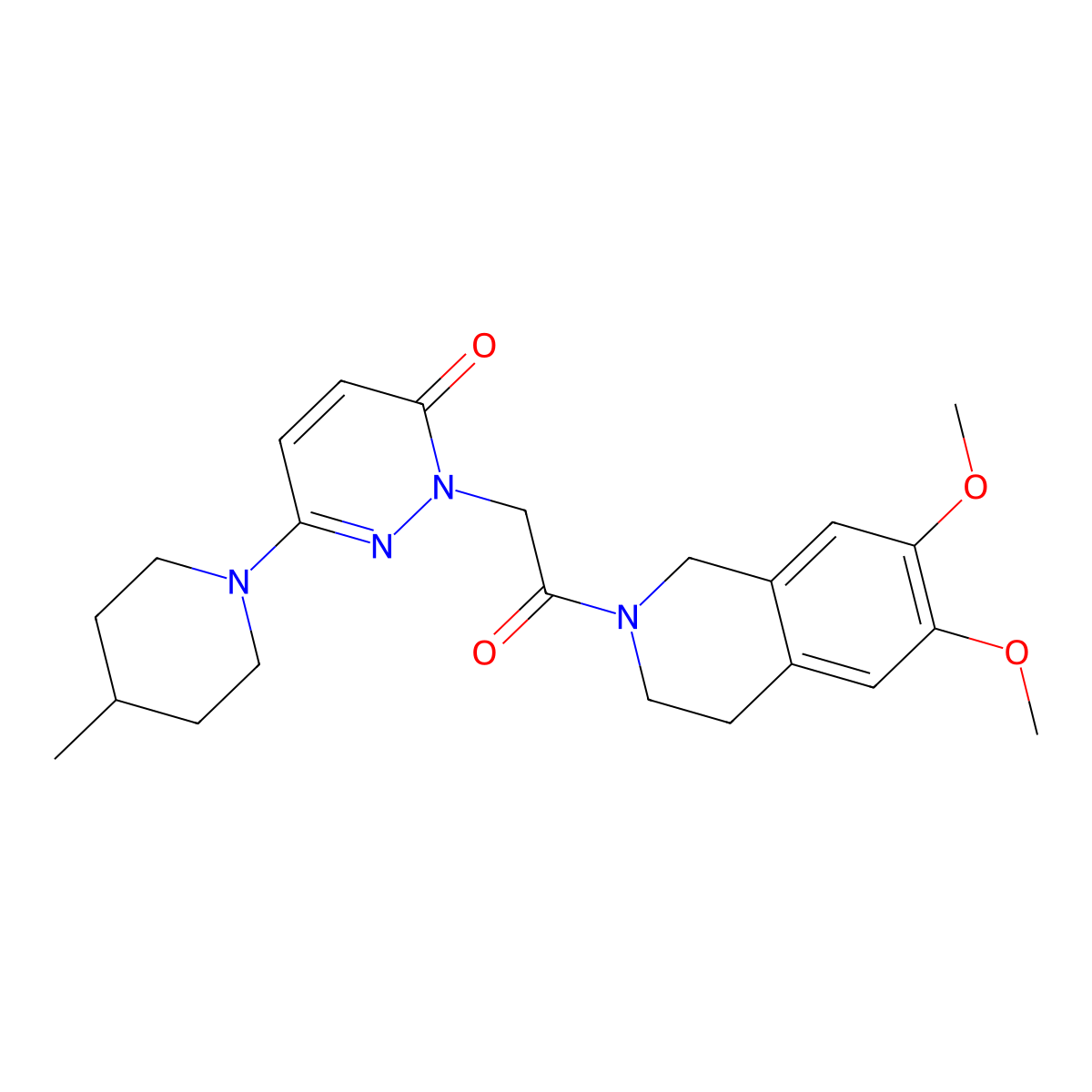 2-(2-(6,7-dimethoxy-3,4-dihydroisoquinolin-2(1H)-yl)-2-oxoethyl)-6-(4-methylpiperidin-1-yl)pyridazin-3(2H)-one molecular structure, CAS 1282130-08-8
