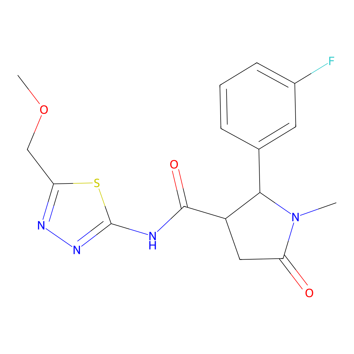 2-(3-fluorophenyl)-N-[(2E)-5-(methoxymethyl)-1,3,4-thiadiazol-2(3H)-ylidene]-1-methyl-5-oxopyrrolidine-3-carboxamide molecular structure, CAS 1282130-11-3