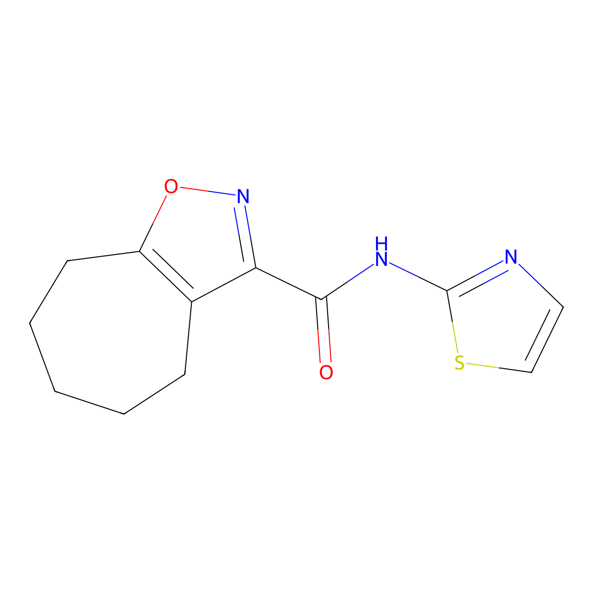 N-(1,3-thiazol-2-yl)-5,6,7,8-tetrahydro-4H-cyclohepta[d][1,2]oxazole-3-carboxamide molecular structure, CAS 1282130-21-5