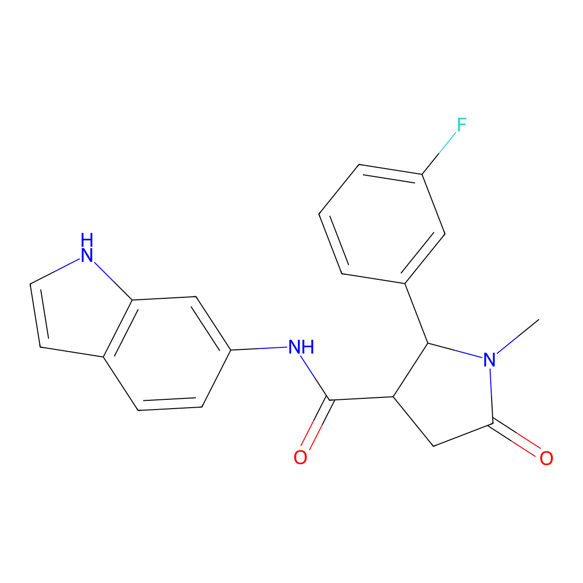 2-(3-fluorophenyl)-N-(1H-indol-6-yl)-1-methyl-5-oxopyrrolidine-3-carboxamide molecular structure, CAS 1282130-36-2