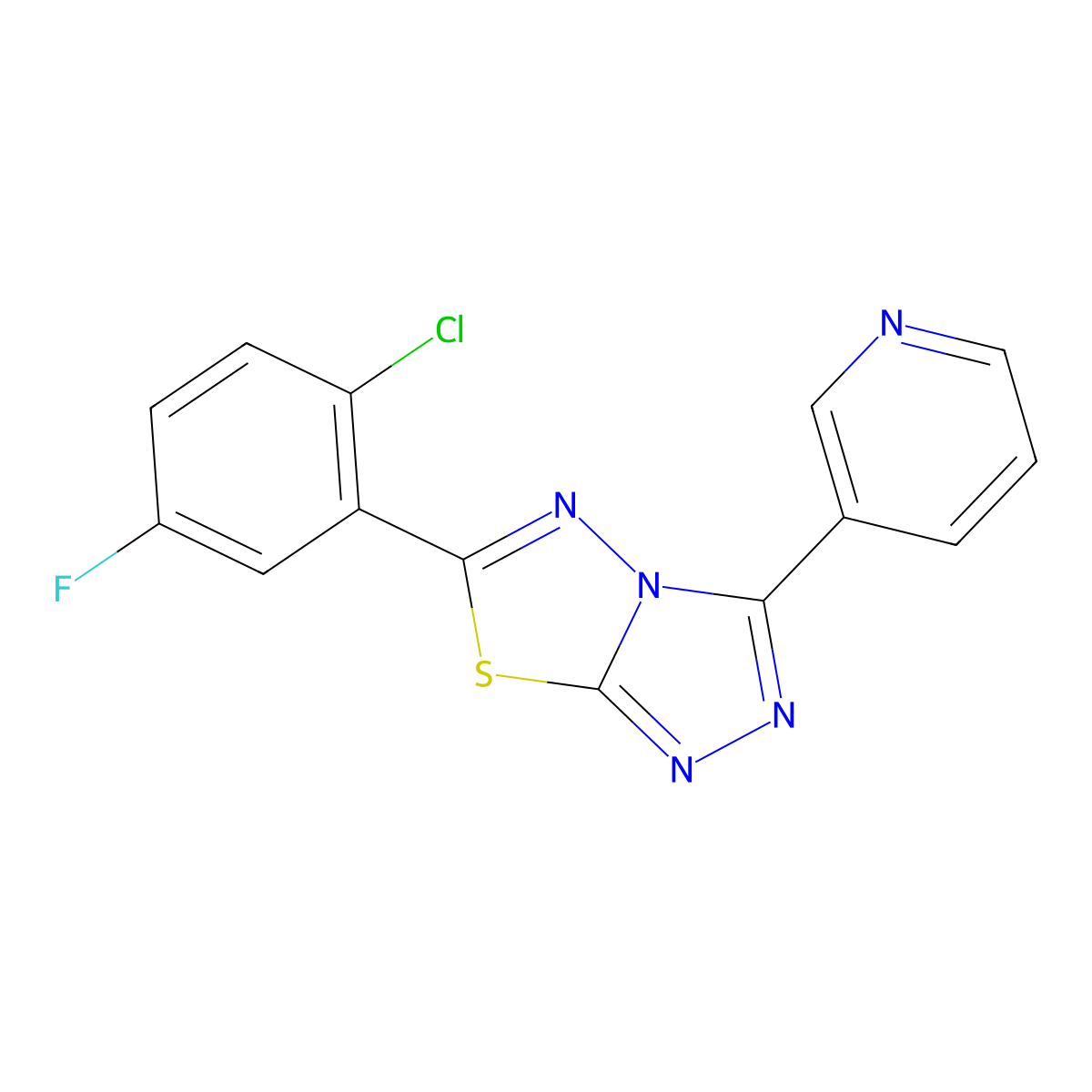 6-(2-Chloro-5-fluorophenyl)-3-(pyridin-3-yl)-[1,2,4]triazolo[3,4-b][1,3,4]thiadiazole molecular structure, CAS 1282130-64-6