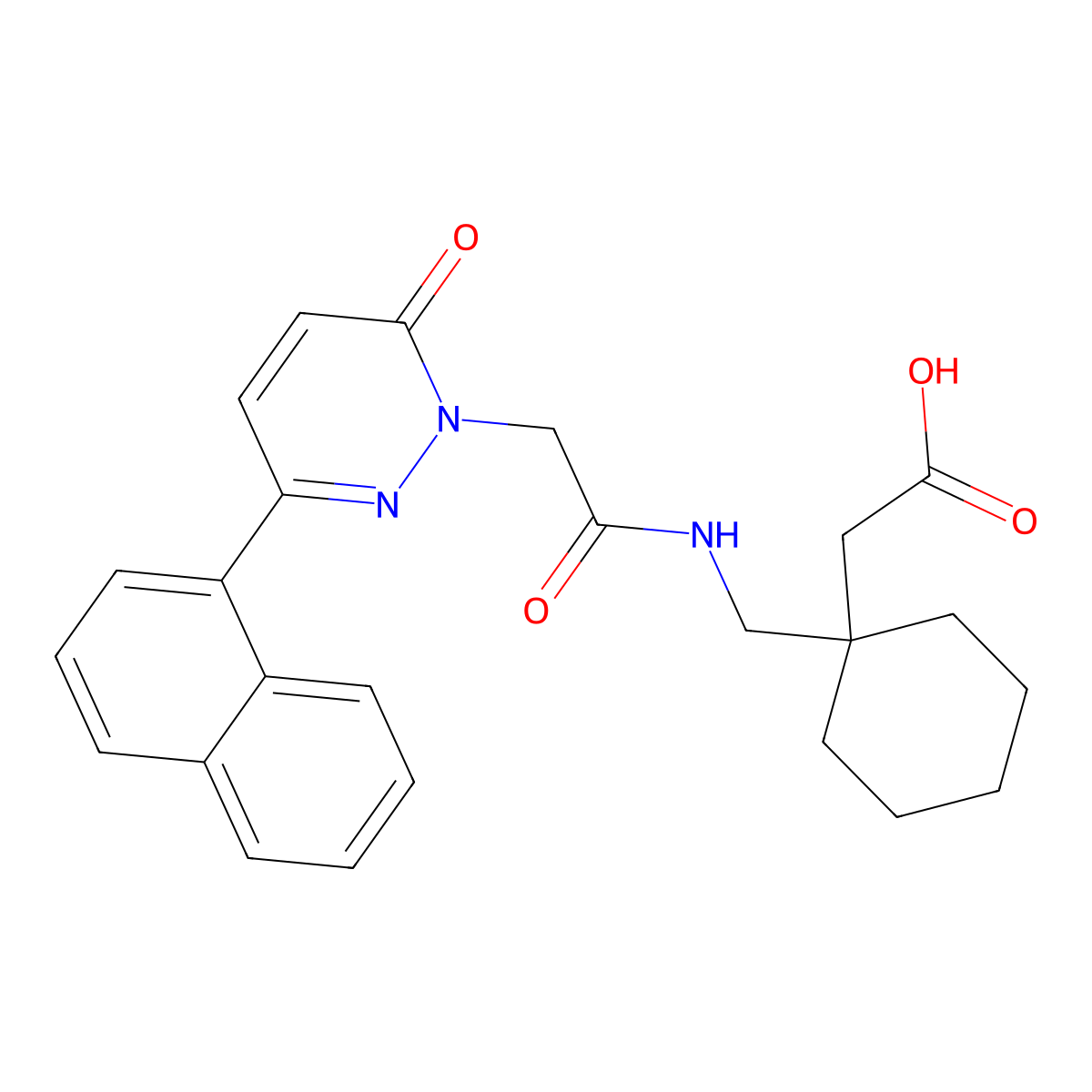 {1-[({[3-(naphthalen-1-yl)-6-oxopyridazin-1(6H)-yl]acetyl}amino)methyl]cyclohexyl}acetic acid molecular structure, CAS 1282130-69-1