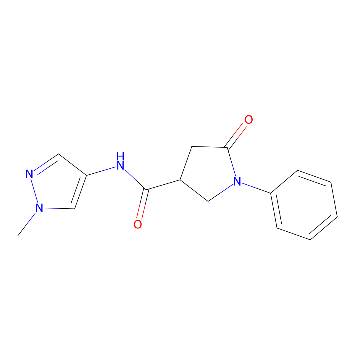 N-(1-methyl-1H-pyrazol-4-yl)-5-oxo-1-phenylpyrrolidine-3-carboxamide molecular structure, CAS 1282130-78-2