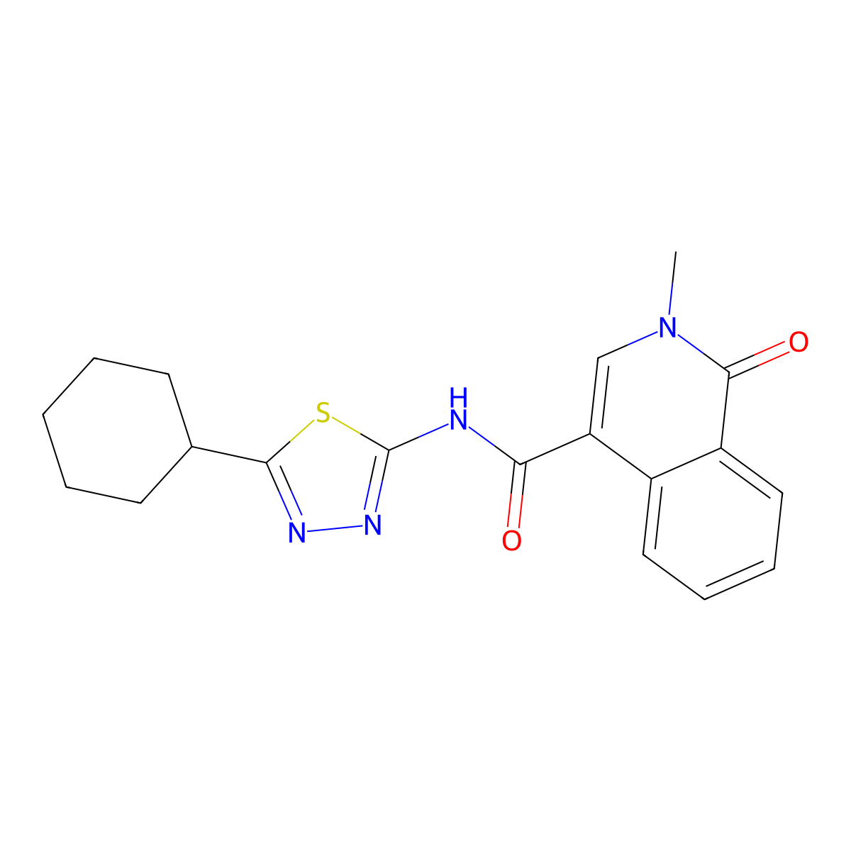 N-(5-cyclohexyl-1,3,4-thiadiazol-2-yl)-2-methyl-1-oxo-1,2-dihydroisoquinoline-4-carboxamide molecular structure, CAS 1282131-04-7