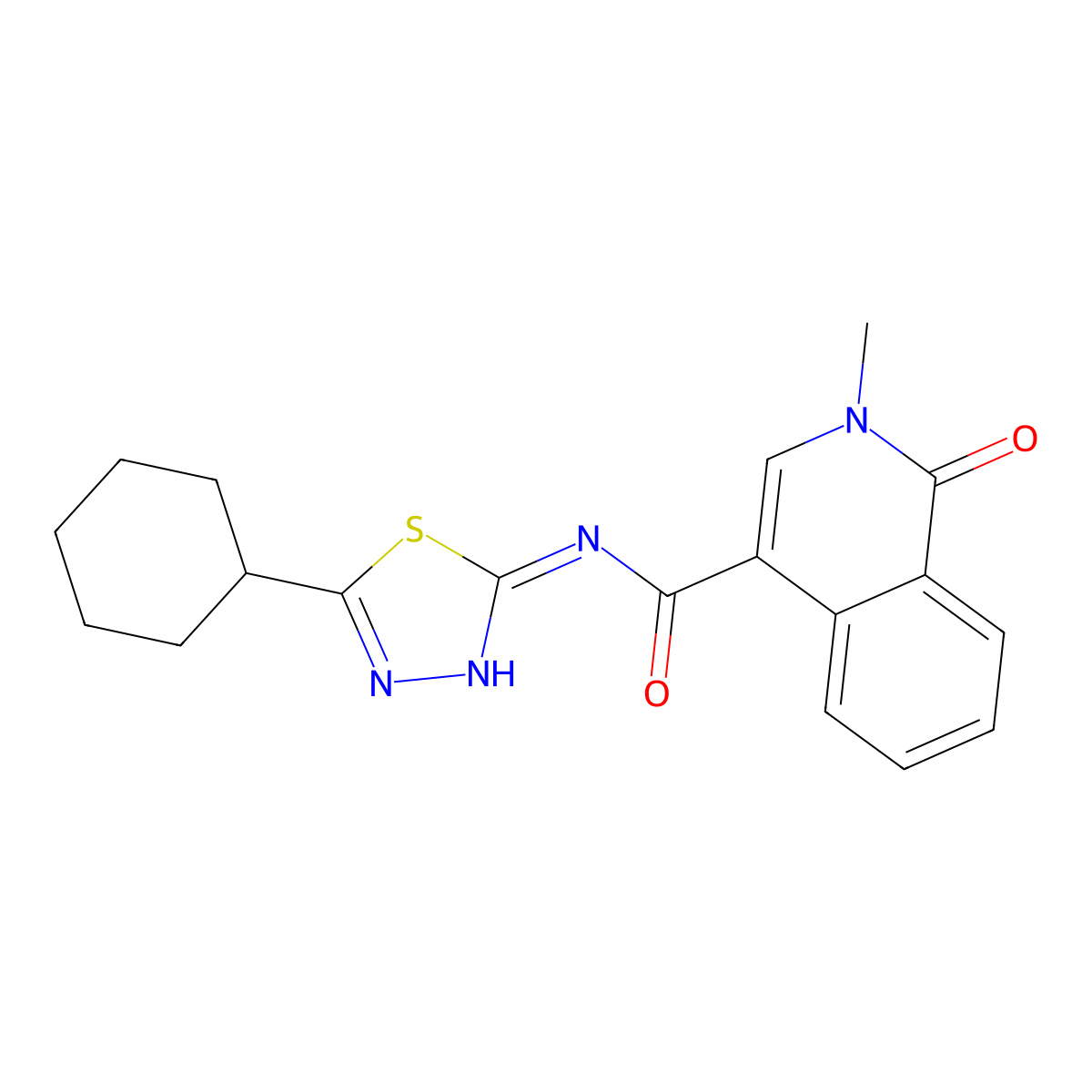 N-(5-cyclohexyl-1,3,4-thiadiazol-2-yl)-2-methyl-1-oxo-1,2-dihydroisoquinoline-4-carboxamide molecular structure, CAS 1282131-04-7