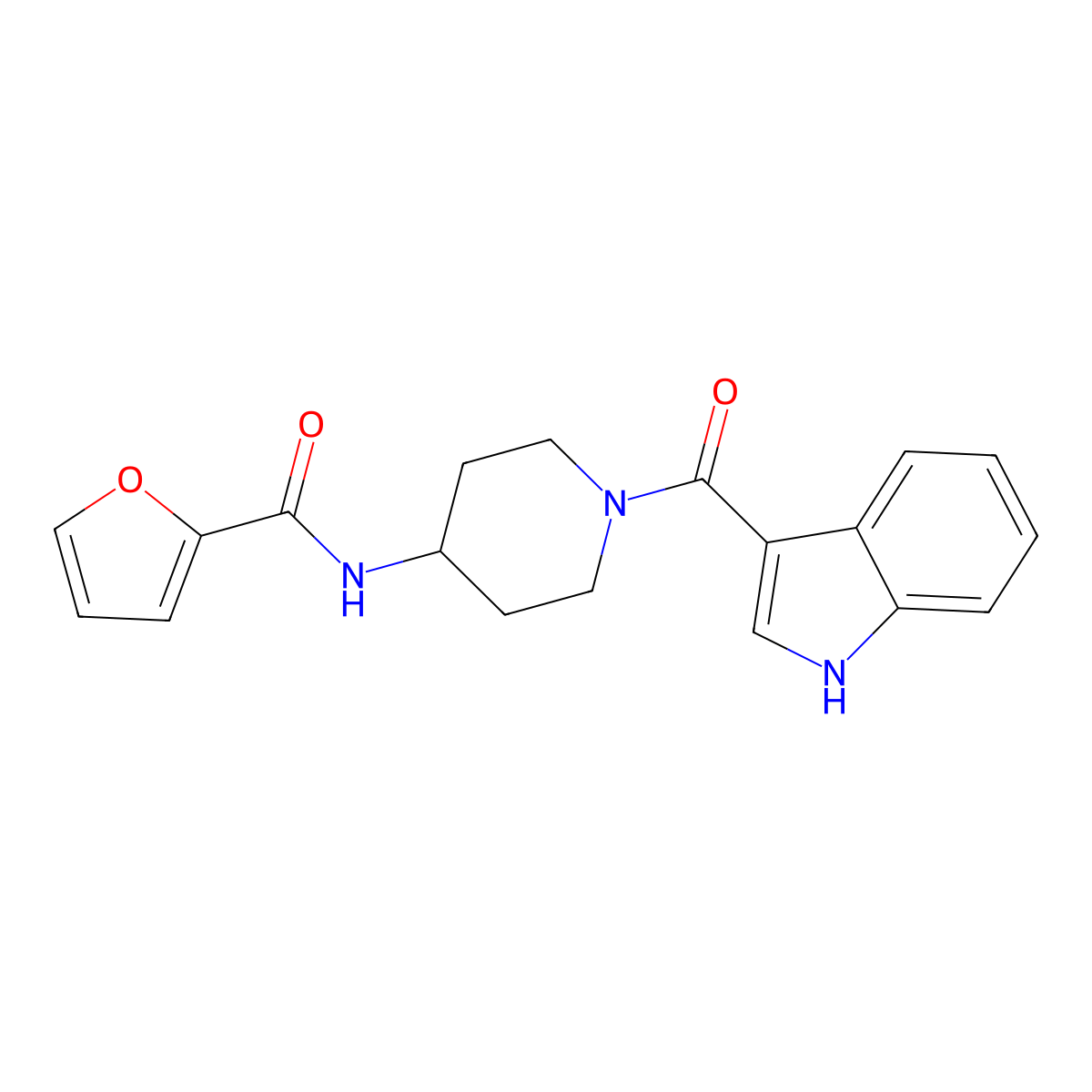 N-[1-(1H-indol-3-ylcarbonyl)piperidin-4-yl]furan-2-carboxamide molecular structure, CAS 1282131-09-2