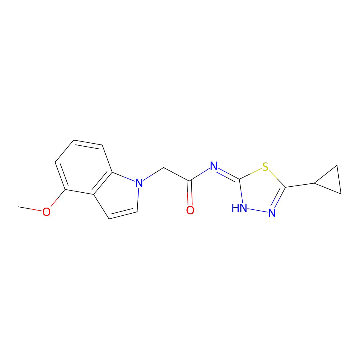 N-(5-cyclopropyl-1,3,4-thiadiazol-2-yl)-2-(4-methoxy-1H-indol-1-yl)acetamide molecular structure, CAS 1282131-23-0