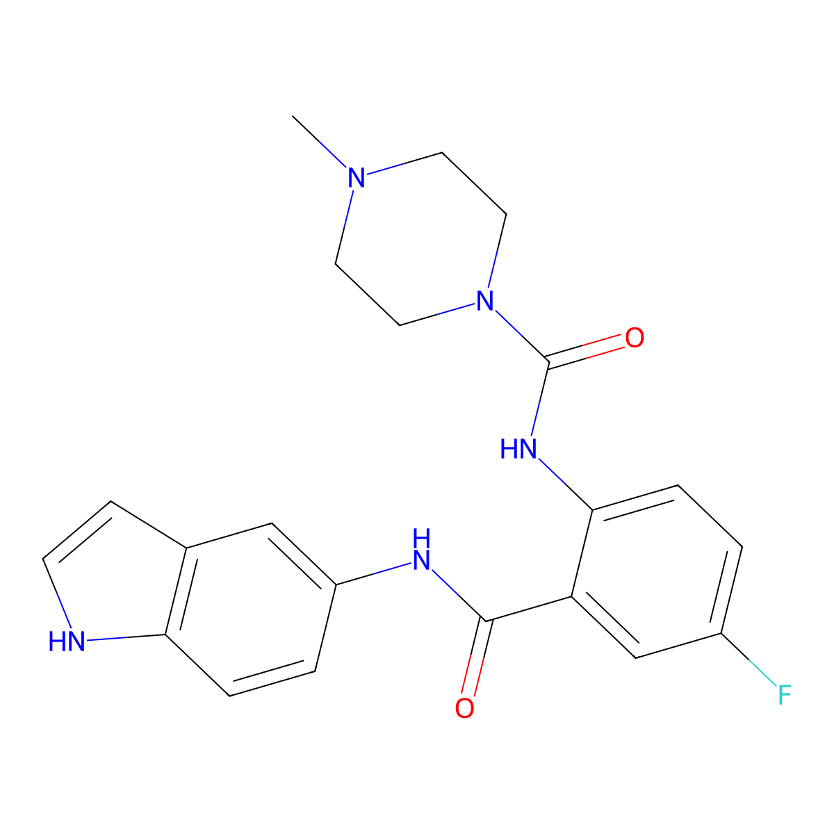 N-[4-fluoro-2-(1H-indol-5-ylcarbamoyl)phenyl]-4-methylpiperazine-1-carboxamide molecular structure, CAS 1282131-50-3