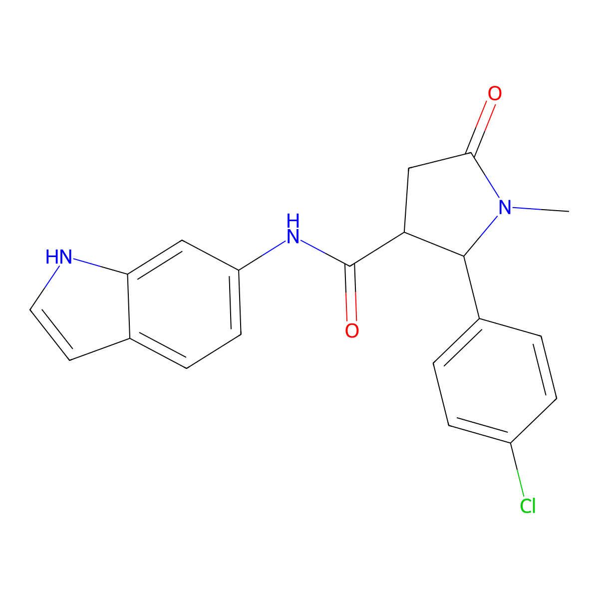 2-(4-chlorophenyl)-N-(1H-indol-6-yl)-1-methyl-5-oxopyrrolidine-3-carboxamide molecular structure, CAS 1282131-53-6