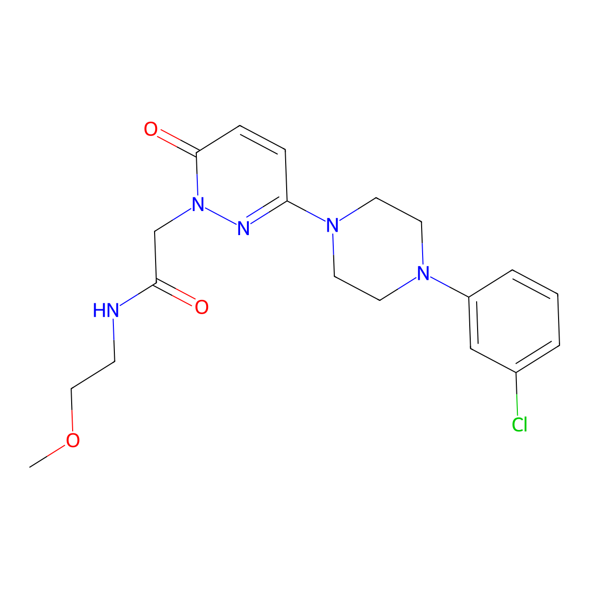 2-(3-(4-(3-chlorophenyl)piperazin-1-yl)-6-oxopyridazin-1(6H)-yl)-N-(2-methoxyethyl)acetamide molecular structure, CAS 1282131-70-7
