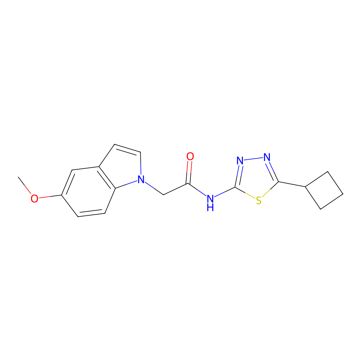 N-(5-cyclobutyl-1,3,4-thiadiazol-2-yl)-2-(5-methoxy-1H-indol-1-yl)acetamide molecular structure, CAS 1282131-92-3