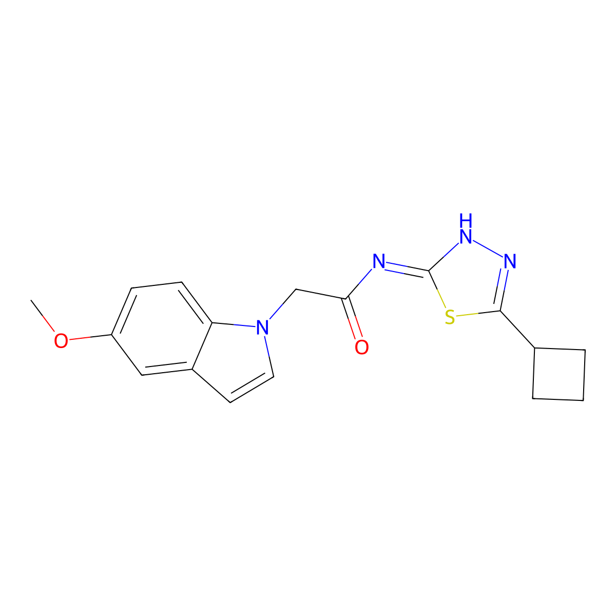N-(5-cyclobutyl-1,3,4-thiadiazol-2-yl)-2-(5-methoxy-1H-indol-1-yl)acetamide molecular structure, CAS 1282131-92-3