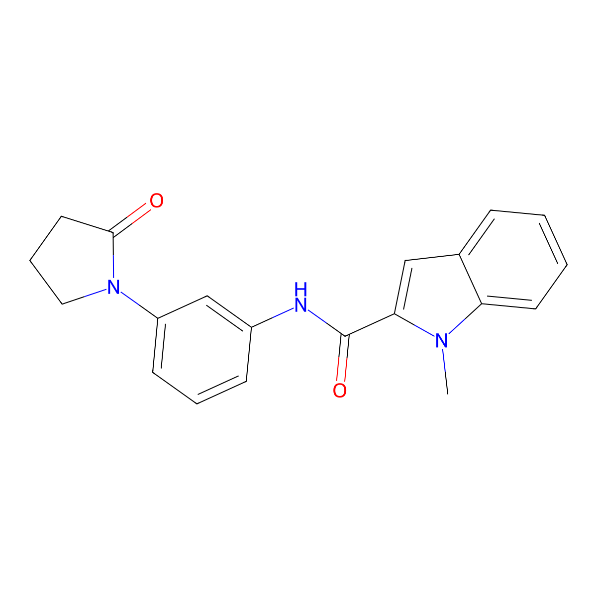 1-methyl-N-(3-(2-oxopyrrolidin-1-yl)phenyl)-1H-indole-2-carboxamide molecular structure, CAS 1282131-96-7