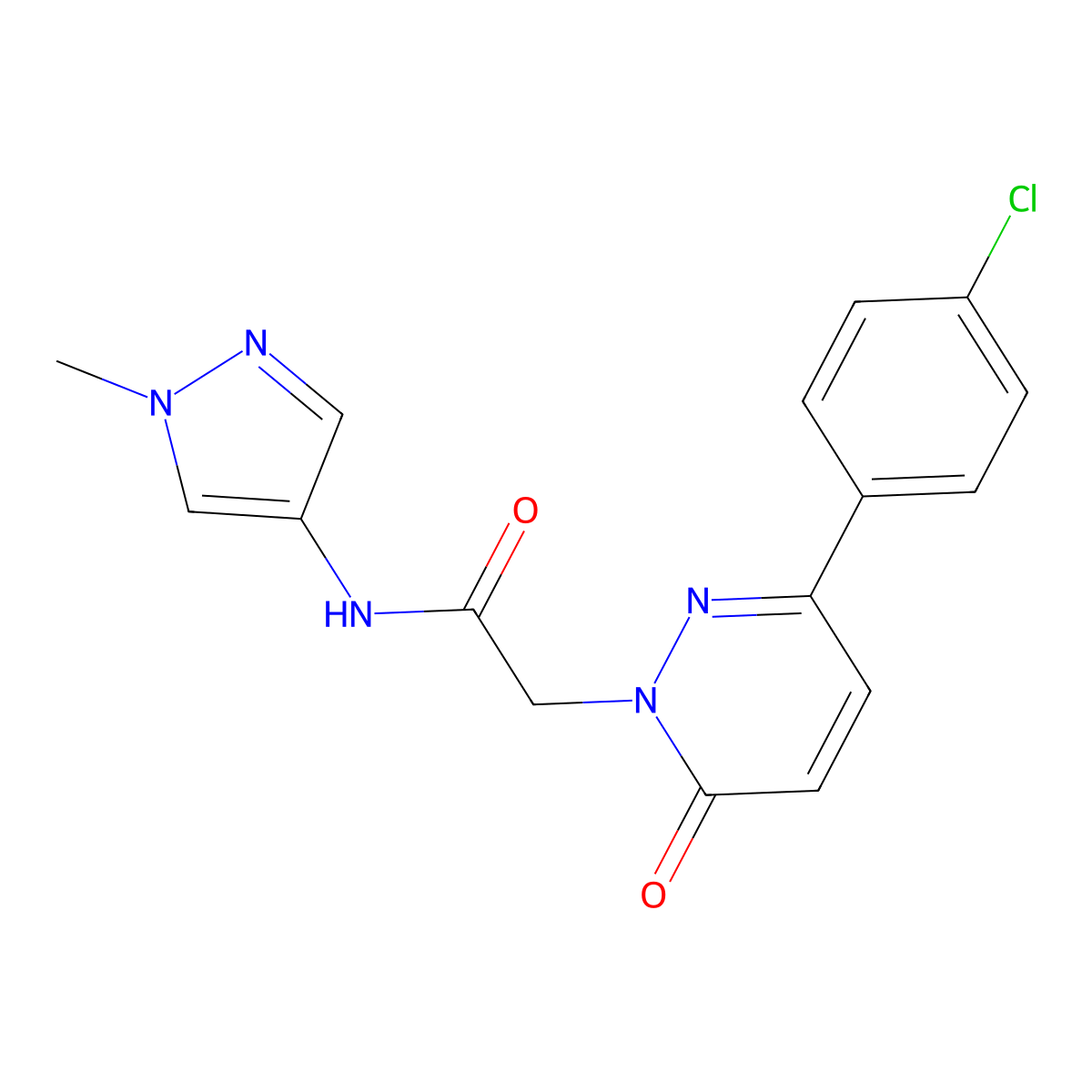 2-(3-(4-chlorophenyl)-6-oxopyridazin-1(6H)-yl)-N-(1-methyl-1H-pyrazol-4-yl)acetamide molecular structure, CAS 1282132-04-0