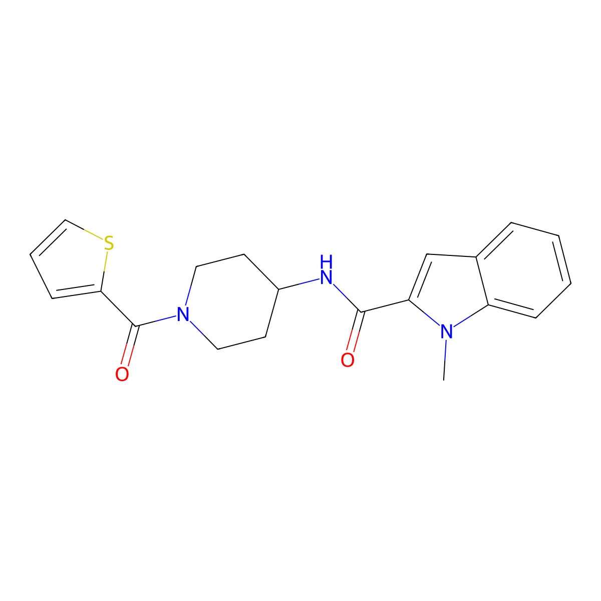 1-methyl-N-[1-(thiophen-2-ylcarbonyl)piperidin-4-yl]-1H-indole-2-carboxamide molecular structure, CAS 1282132-21-1