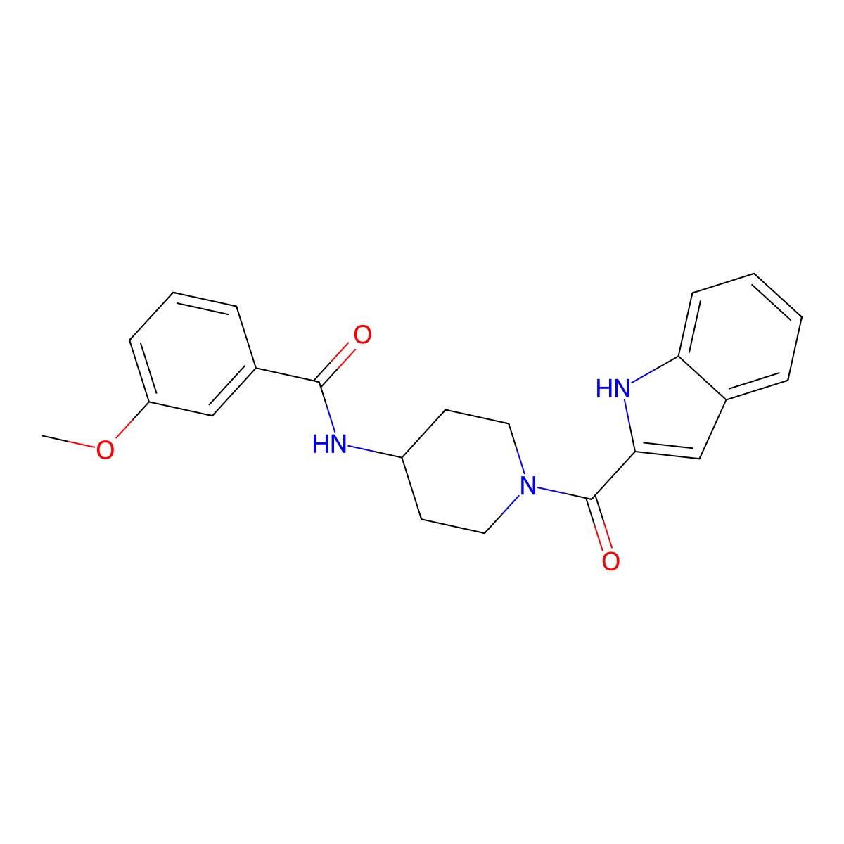 N-[1-(1H-indol-2-ylcarbonyl)piperidin-4-yl]-3-methoxybenzamide molecular structure, CAS 1282132-39-1