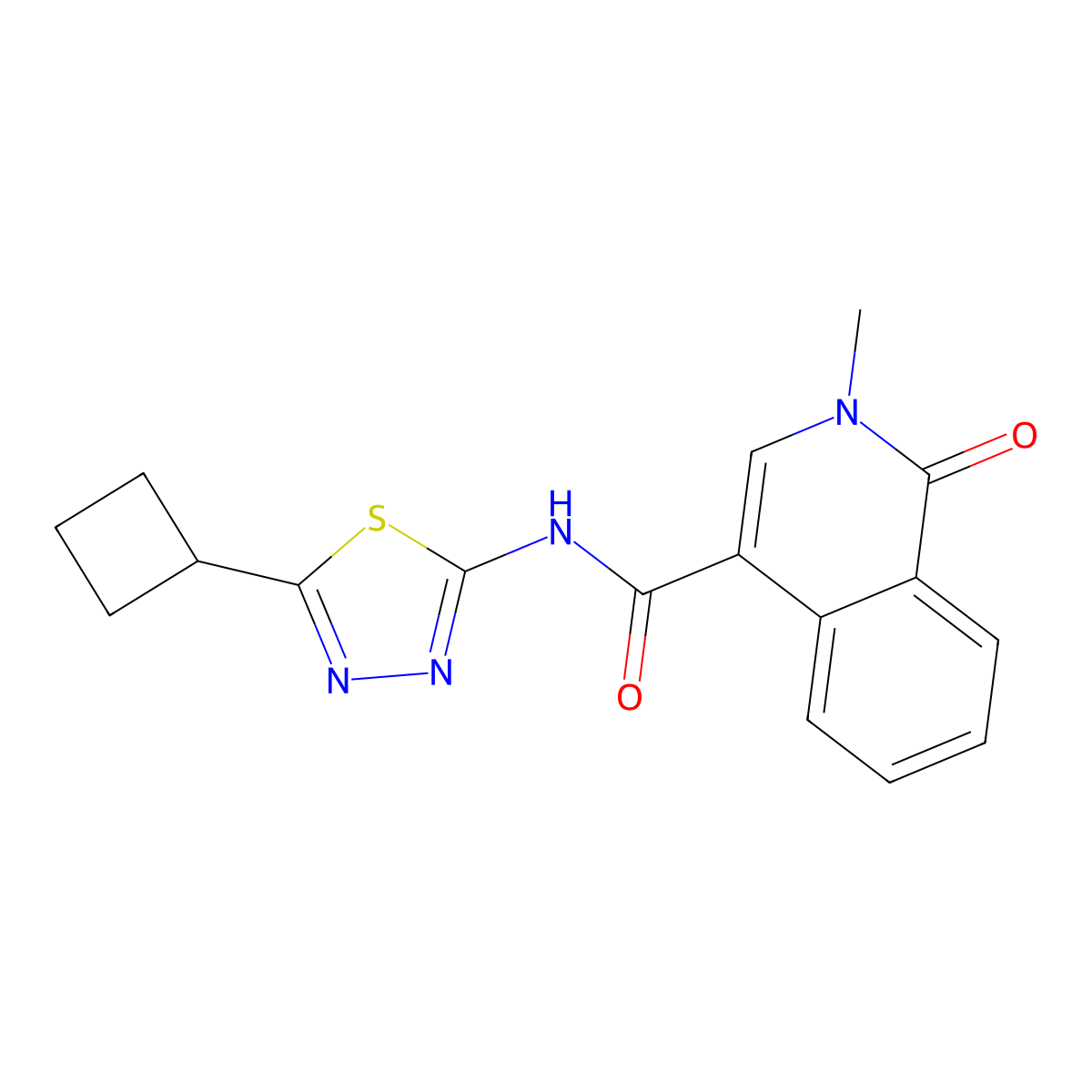 N-(5-cyclobutyl-1,3,4-thiadiazol-2-yl)-2-methyl-1-oxo-1,2-dihydroisoquinoline-4-carboxamide molecular structure, CAS 1282132-43-7