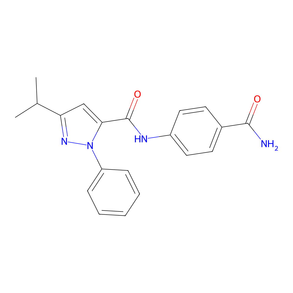N-(4-carbamoylphenyl)-1-phenyl-3-(propan-2-yl)-1H-pyrazole-5-carboxamide molecular structure, CAS 1282132-58-4