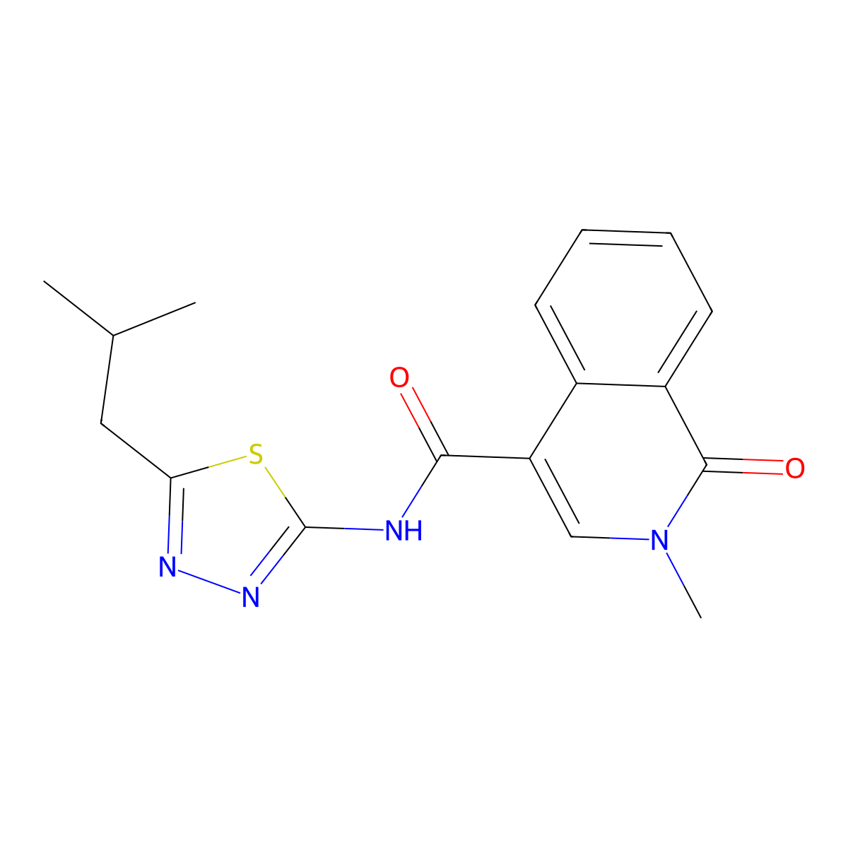 2-methyl-N-[(2E)-5-(2-methylpropyl)-1,3,4-thiadiazol-2(3H)-ylidene]-1-oxo-1,2-dihydroisoquinoline-4-carboxamide molecular structure, CAS 1282132-63-1
