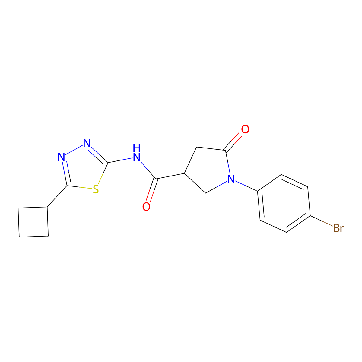 1-(4-bromophenyl)-N-(5-cyclobutyl-1,3,4-thiadiazol-2-yl)-5-oxopyrrolidine-3-carboxamide molecular structure, CAS 1282132-65-3