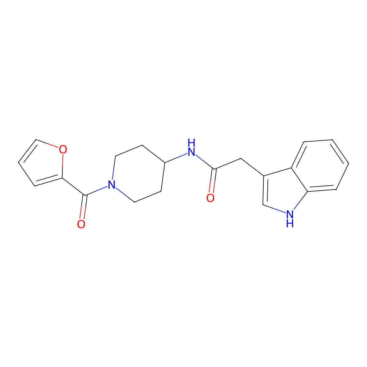 N-[1-(furan-2-ylcarbonyl)piperidin-4-yl]-2-(1H-indol-3-yl)acetamide molecular structure, CAS 1282132-73-3