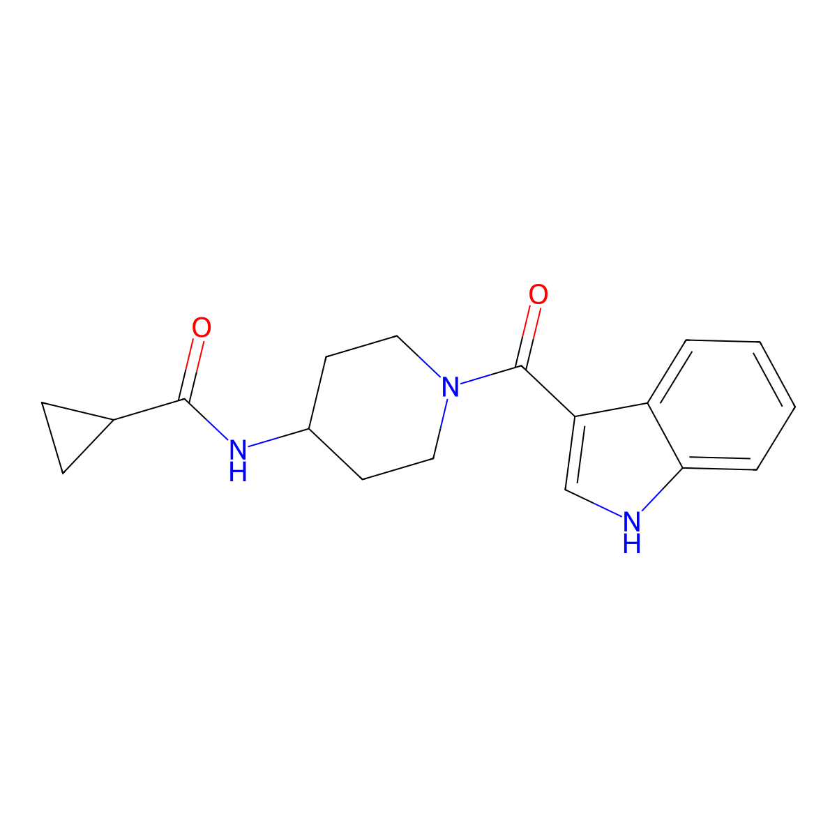 N-[1-(1H-indol-3-ylcarbonyl)piperidin-4-yl]cyclopropanecarboxamide molecular structure, CAS 1282132-76-6