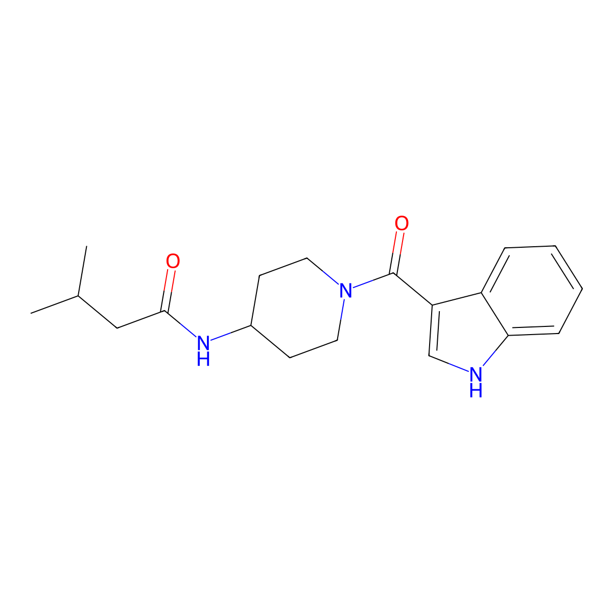 N-[1-(1H-indol-3-ylcarbonyl)piperidin-4-yl]-3-methylbutanamide molecular structure, CAS 1282132-80-2