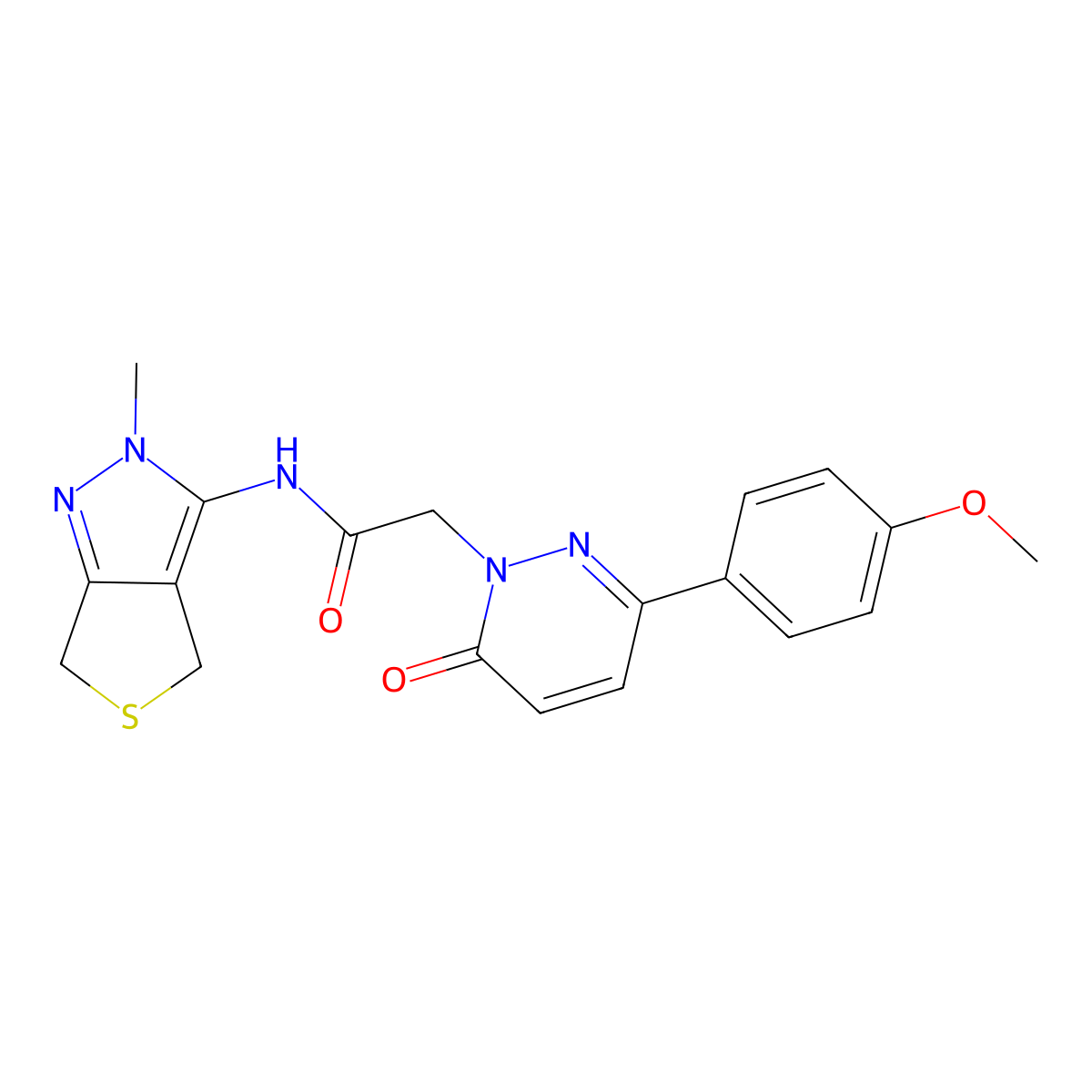 2-[3-(4-methoxyphenyl)-6-oxopyridazin-1(6H)-yl]-N-(2-methyl-2,6-dihydro-4H-thieno[3,4-c]pyrazol-3-yl)acetamide molecular structure, CAS 1282132-81-3