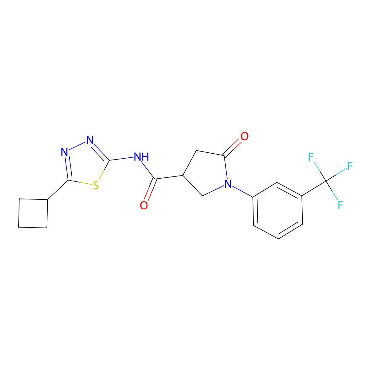 N-[(2Z)-5-cyclobutyl-1,3,4-thiadiazol-2(3H)-ylidene]-5-oxo-1-[3-(trifluoromethyl)phenyl]pyrrolidine-3-carboxamide molecular structure, CAS 1282132-99-3