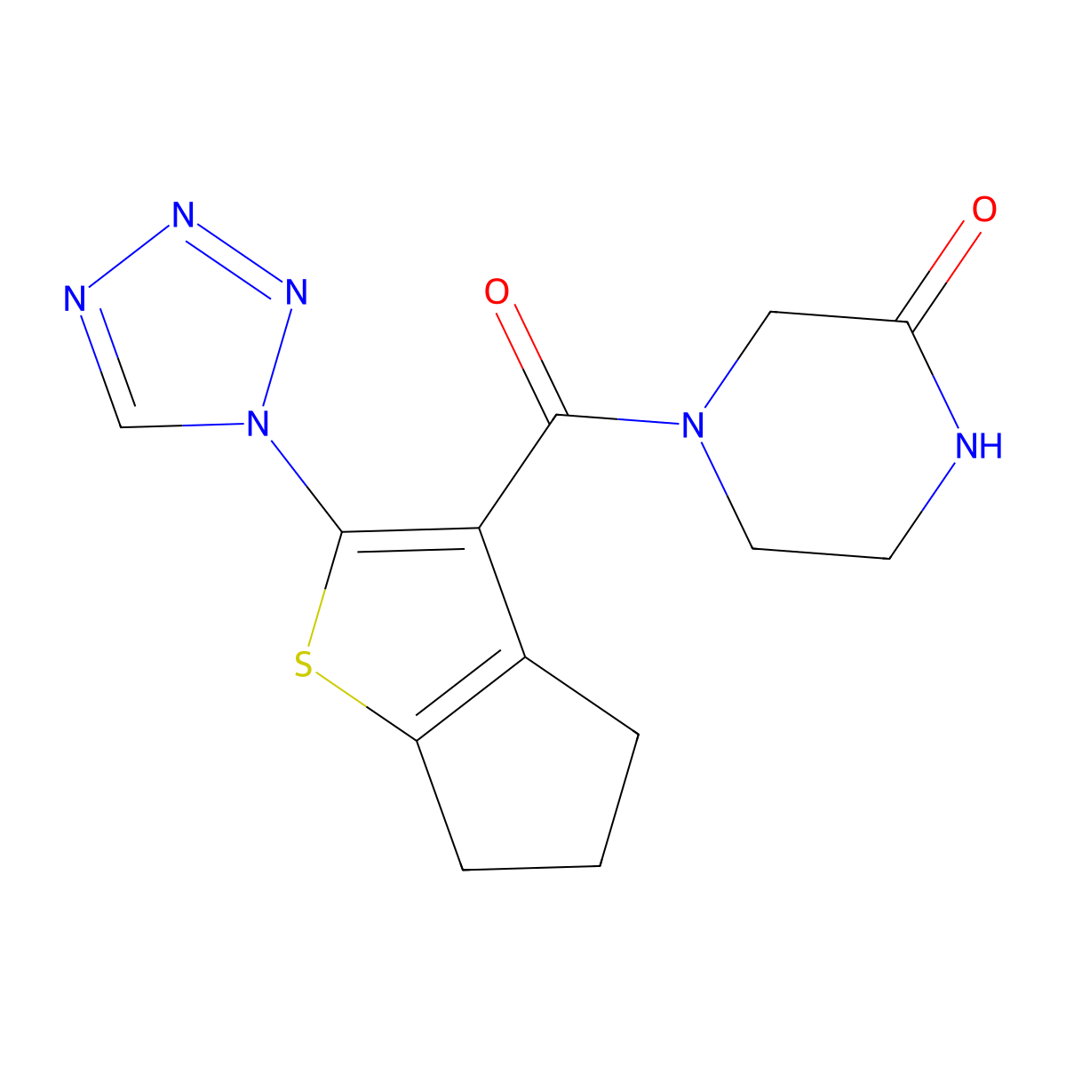 4-{[2-(1H-tetrazol-1-yl)-5,6-dihydro-4H-cyclopenta[b]thiophen-3-yl]carbonyl}piperazin-2-one molecular structure, CAS 1282133-10-1