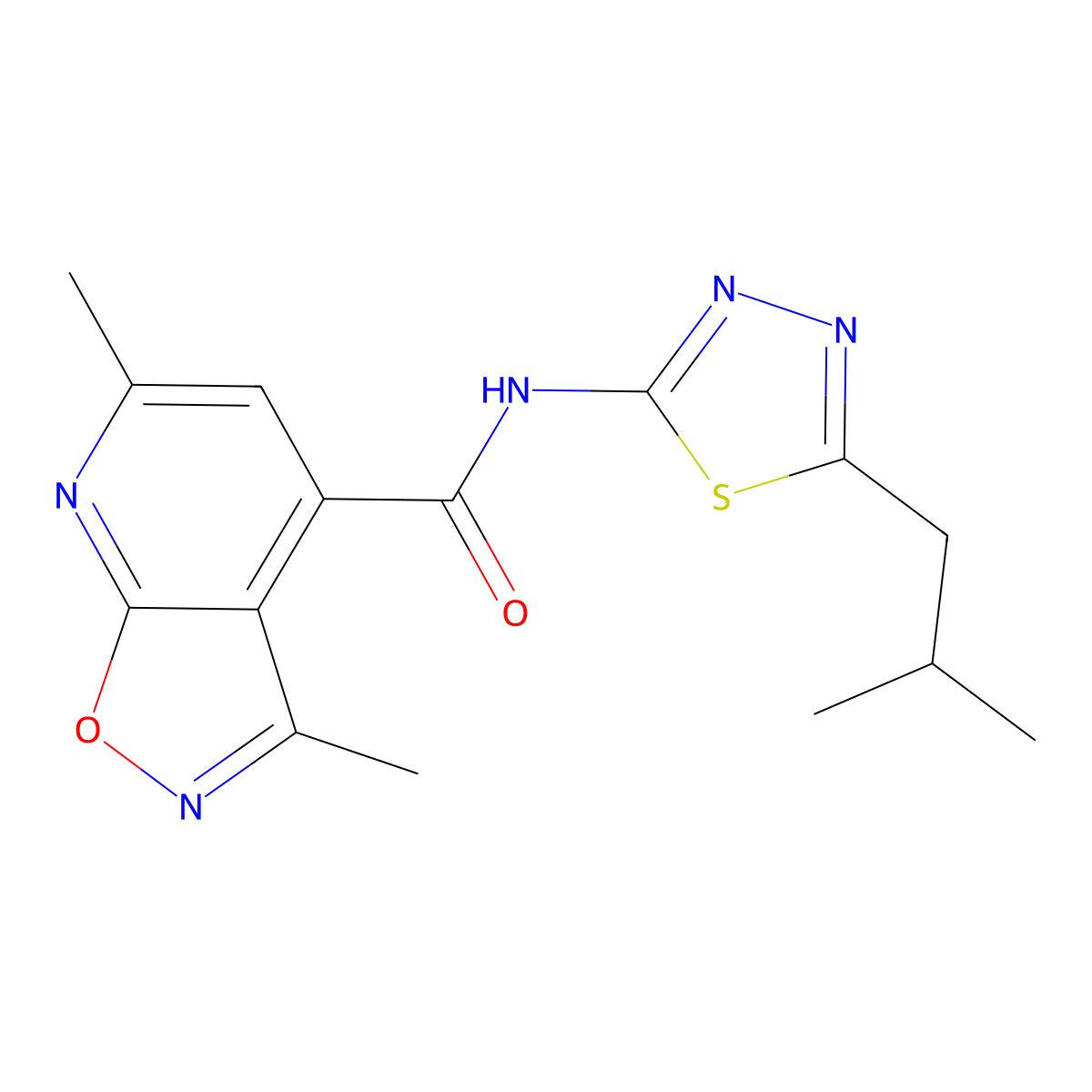 3,6-dimethyl-N-[(2E)-5-(2-methylpropyl)-1,3,4-thiadiazol-2(3H)-ylidene][1,2]oxazolo[5,4-b]pyridine-4-carboxamide molecular structure, CAS 1282133-14-5