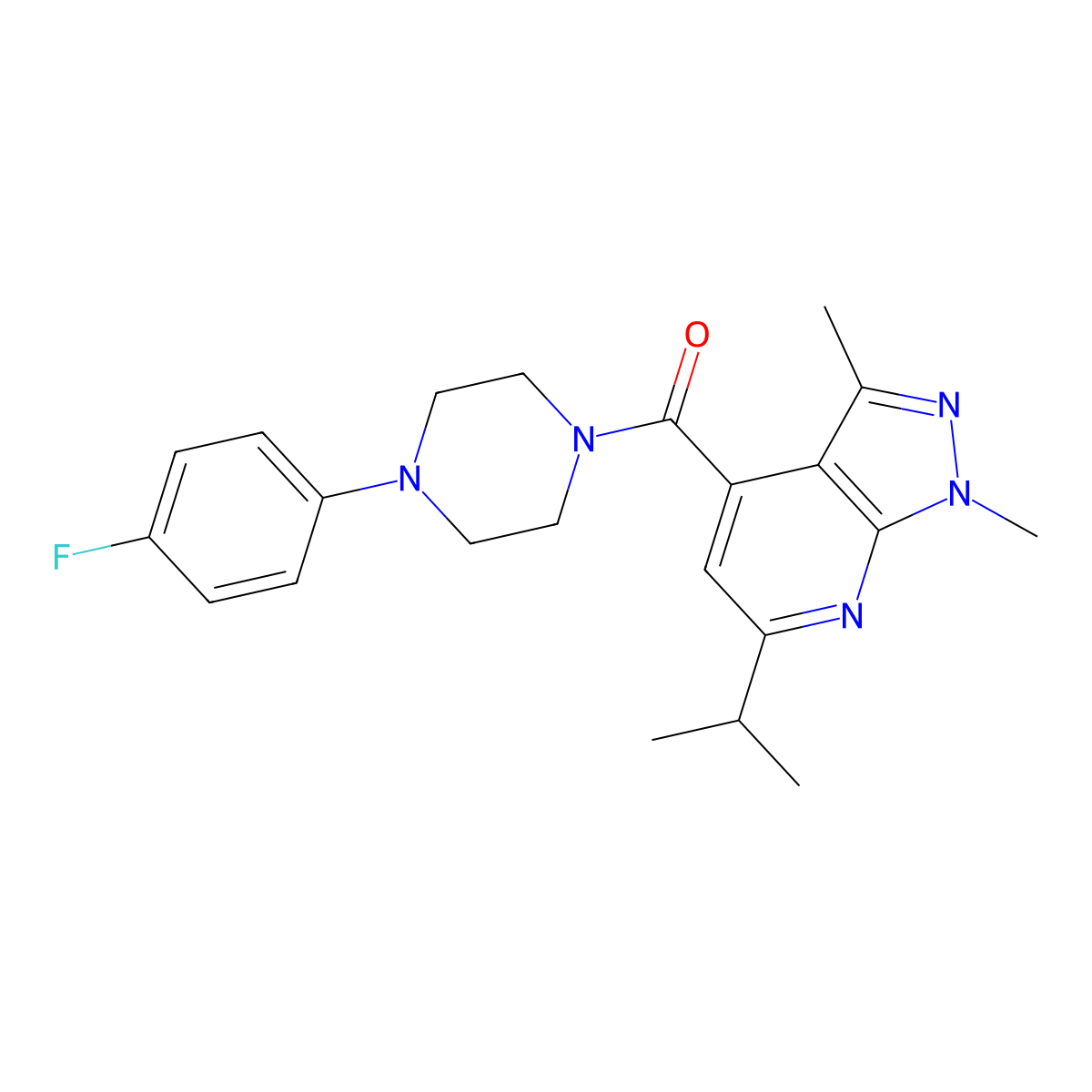 [4-(4-fluorophenyl)piperazino](6-isopropyl-1,3-dimethyl-1H-pyrazolo[3,4-b]pyridin-4-yl)methanone molecular structure, CAS 1282133-32-7