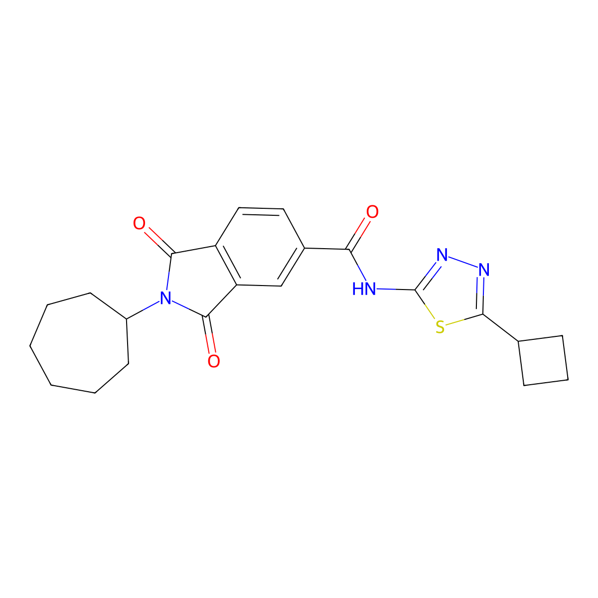 N-[(2Z)-5-cyclobutyl-1,3,4-thiadiazol-2(3H)-ylidene]-2-cycloheptyl-1,3-dioxo-2,3-dihydro-1H-isoindole-5-carboxamide molecular structure, CAS 1282133-55-4