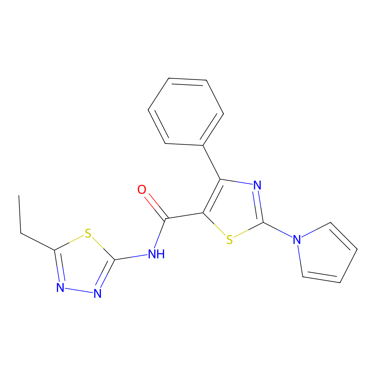 N-[(2Z)-5-ethyl-1,3,4-thiadiazol-2(3H)-ylidene]-4-phenyl-2-(1H-pyrrol-1-yl)-1,3-thiazole-5-carboxamide molecular structure, CAS 1282133-72-5
