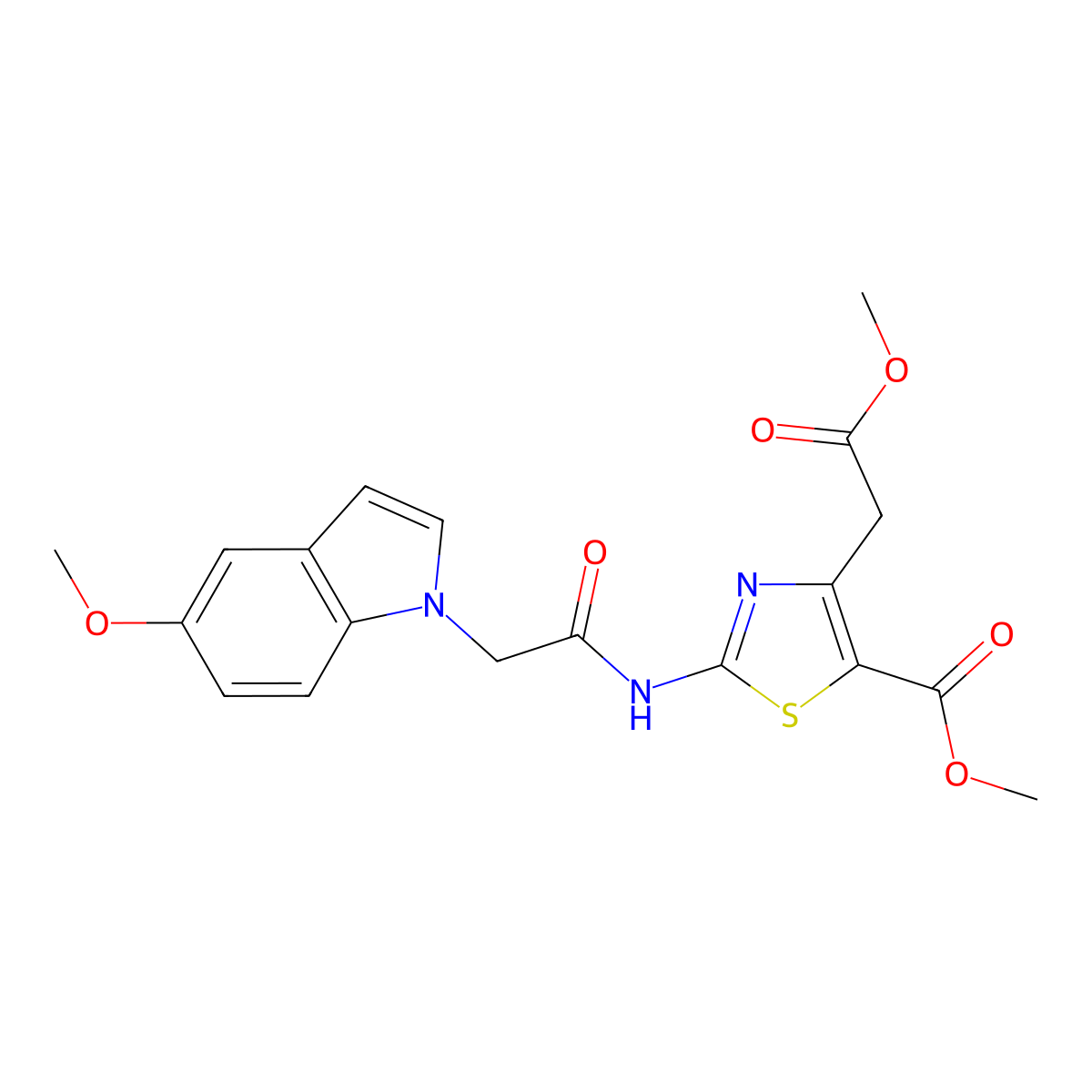 methyl 2-{[(5-methoxy-1H-indol-1-yl)acetyl]amino}-4-(2-methoxy-2-oxoethyl)-1,3-thiazole-5-carboxylate molecular structure, CAS 1282133-85-0