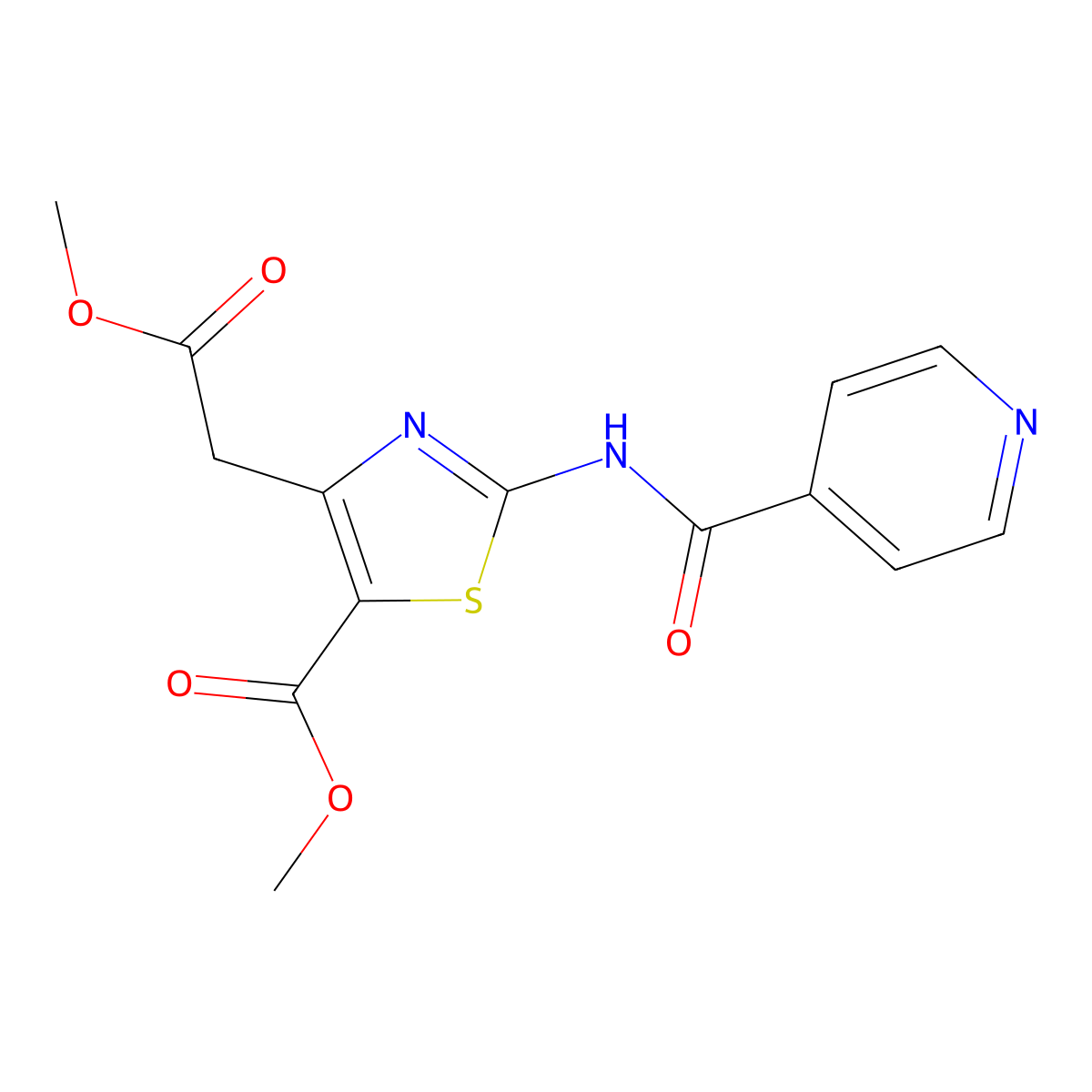 Methyl 4-(2-methoxy-2-oxoethyl)-2-[(pyridin-4-ylcarbonyl)amino]-1,3-thiazole-5-carboxylate molecular structure, CAS 1282133-90-7