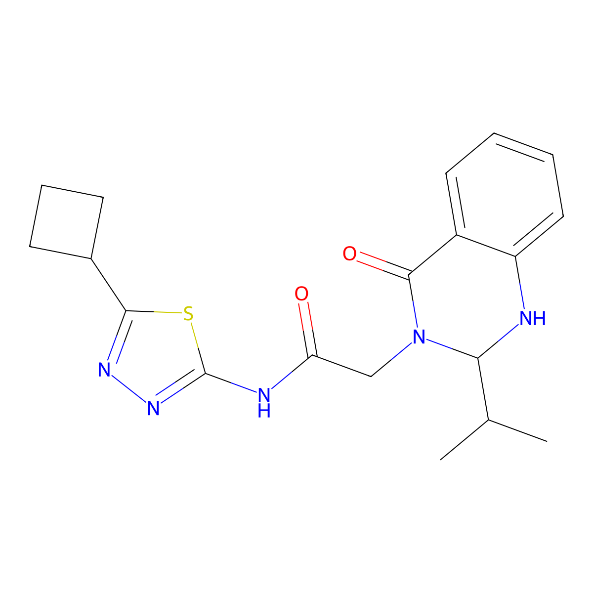 N-[(2Z)-5-cyclobutyl-1,3,4-thiadiazol-2(3H)-ylidene]-2-[4-oxo-2-(propan-2-yl)-1,4-dihydroquinazolin-3(2H)-yl]acetamide molecular structure, CAS 1282134-04-6