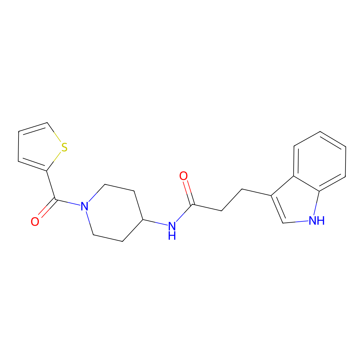 3-(1H-indol-3-yl)-N-[1-(thiophen-2-ylcarbonyl)piperidin-4-yl]propanamide molecular structure, CAS 1282134-07-9