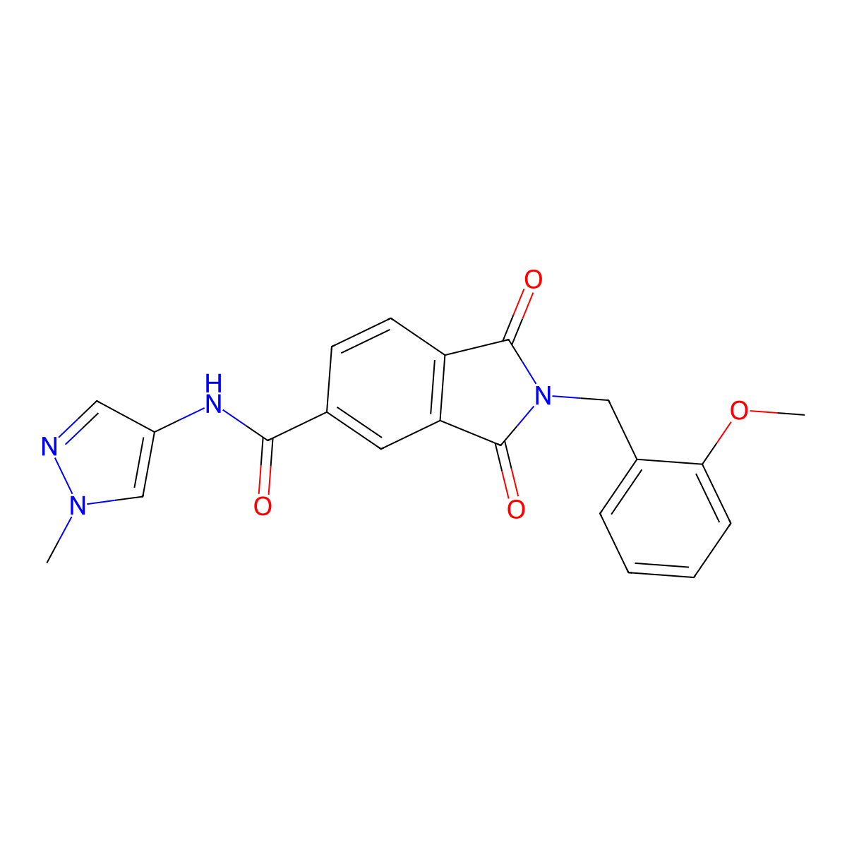 2-(2-methoxybenzyl)-N-(1-methyl-1H-pyrazol-4-yl)-1,3-dioxo-2,3-dihydro-1H-isoindole-5-carboxamide molecular structure, CAS 1282140-33-3