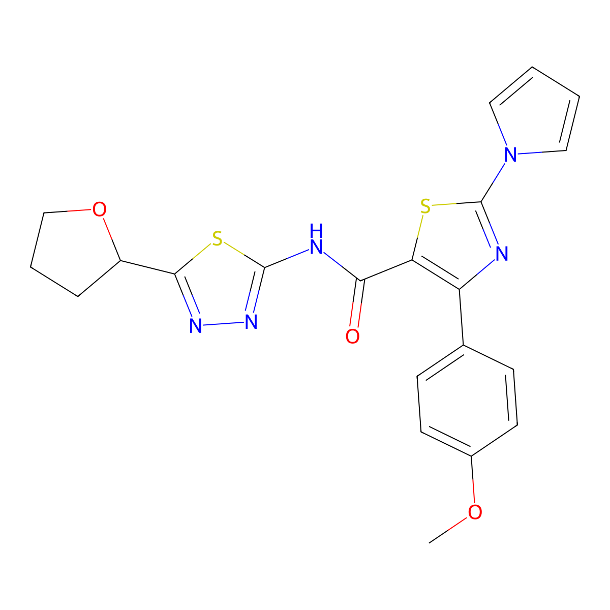 4-(4-methoxyphenyl)-2-(1H-pyrrol-1-yl)-N-[(2Z)-5-(tetrahydrofuran-2-yl)-1,3,4-thiadiazol-2(3H)-ylidene]-1,3-thiazole-5-carboxamide molecular structure, CAS 1282140-35-5