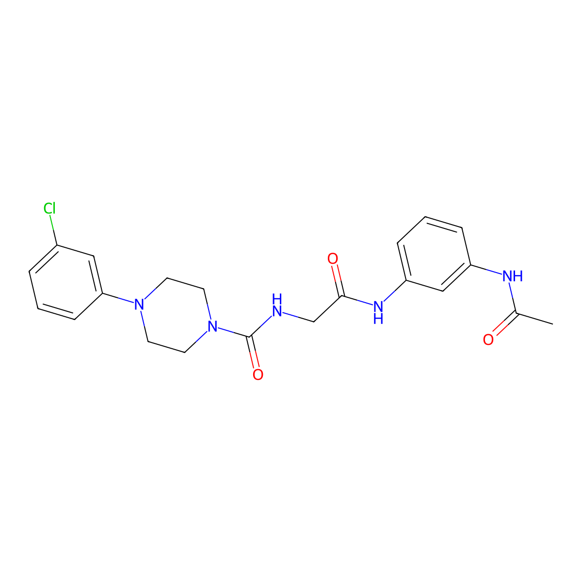 N-(2-{[3-(acetylamino)phenyl]amino}-2-oxoethyl)-4-(3-chlorophenyl)piperazine-1-carboxamide molecular structure, CAS 1282140-40-2