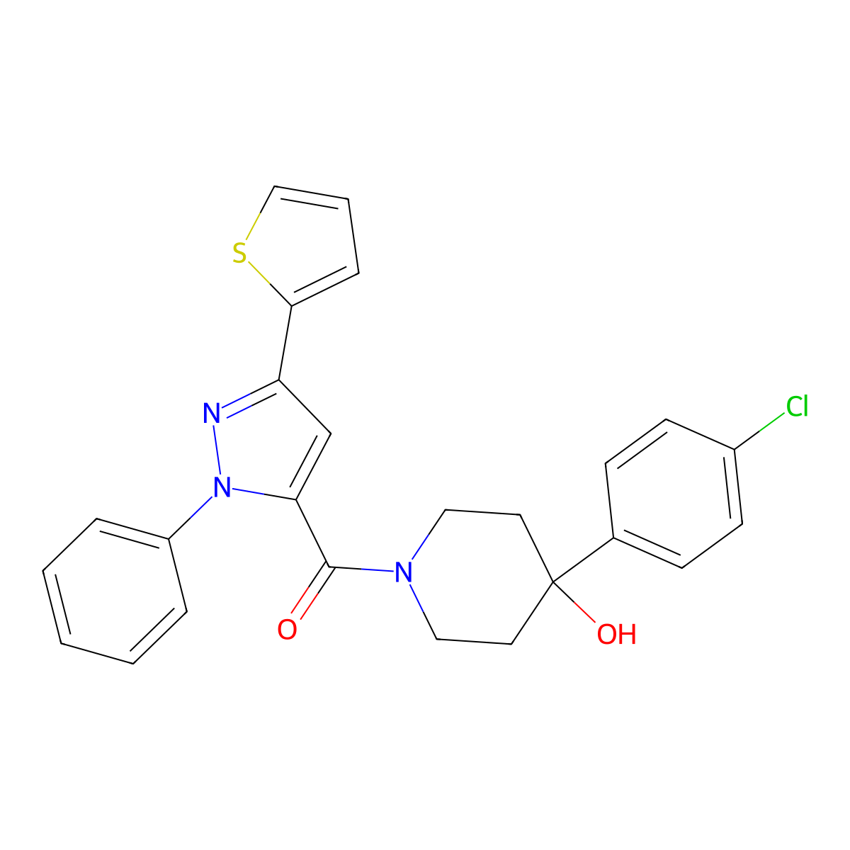 [4-(4-chlorophenyl)-4-hydroxypiperidino][1-phenyl-3-(2-thienyl)-1H-pyrazol-5-yl]methanone molecular structure, CAS 1282140-43-5