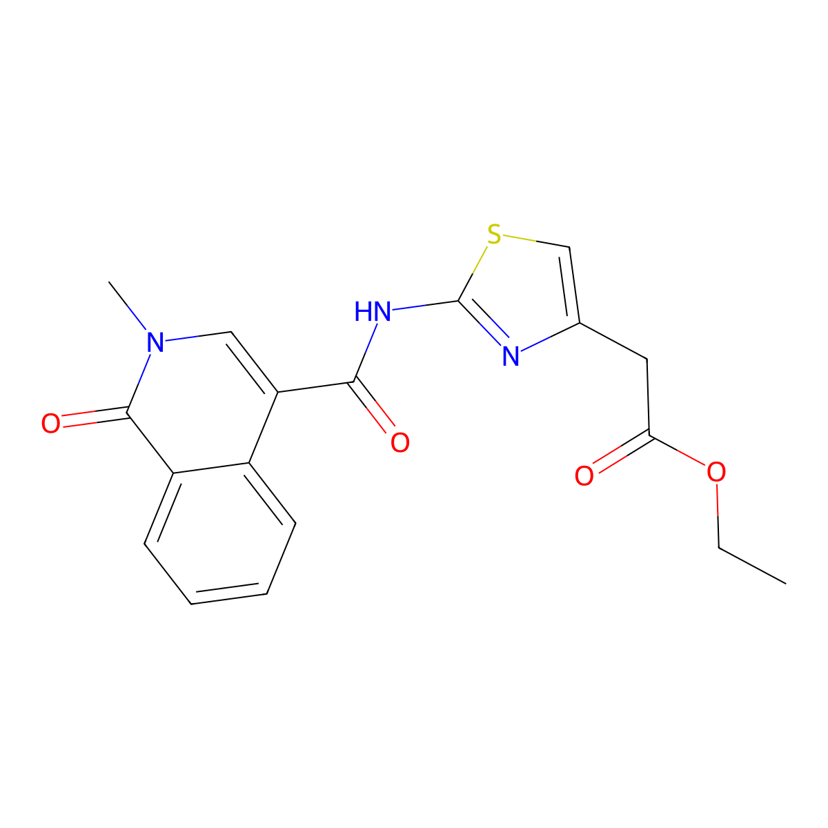Ethyl (2-{[(2-methyl-1-oxo-1,2-dihydroisoquinolin-4-yl)carbonyl]amino}-1,3-thiazol-4-yl)acetate molecular structure, CAS 1282140-54-8